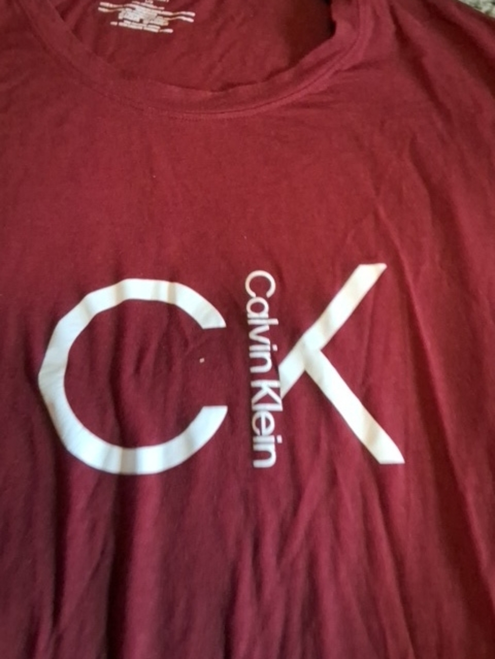 Calvin Klein Maroon Short Sleeve T-Shirt with White CK Logo